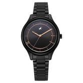 Fastrack Stunners Women's Watch Analog Black Dial with Black Stainless Steel Band, 6296NM01